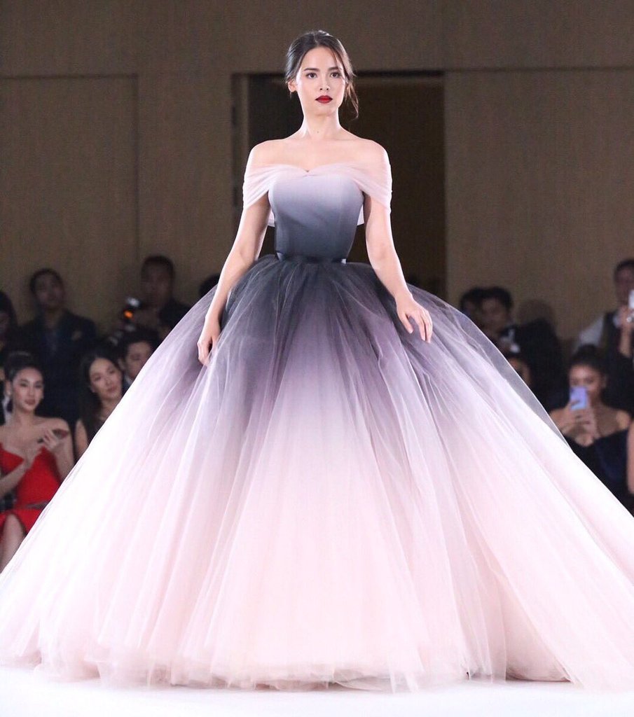 Off-the-shoulder Ombre Ball Gown Prom ...